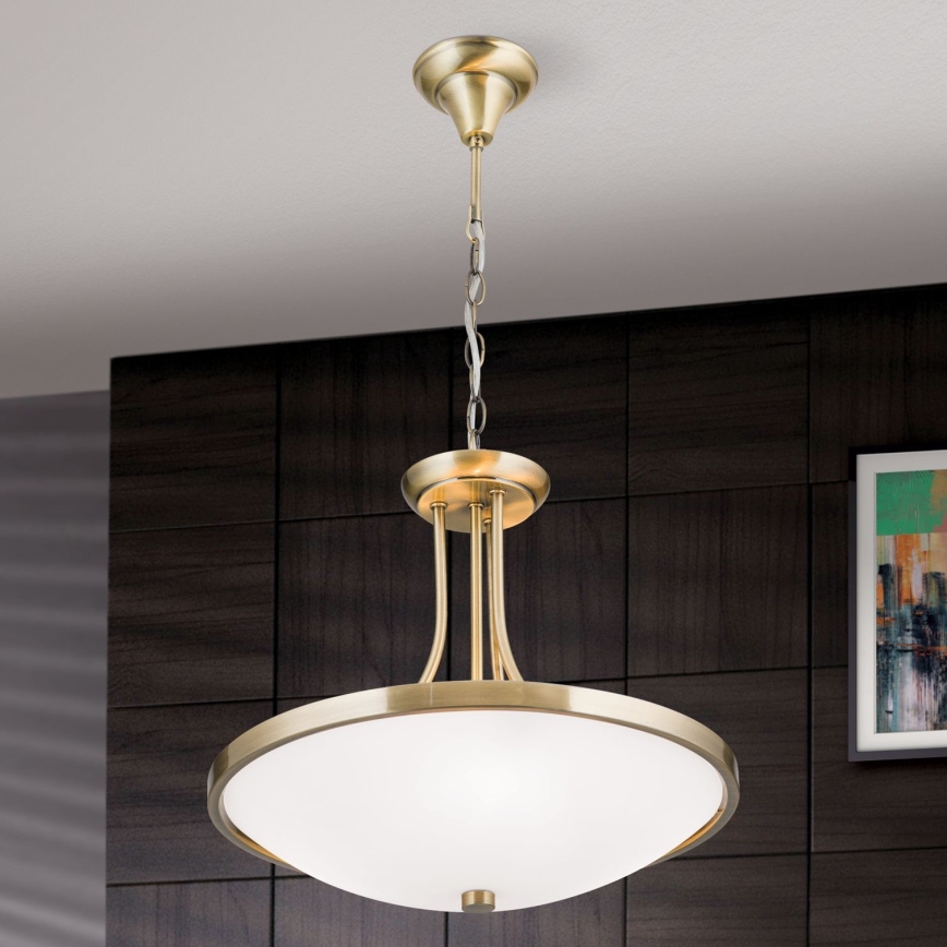 Candeeiro suspenso AIDA 3xE27/60W/230V diâmetro 39,5 cm latão