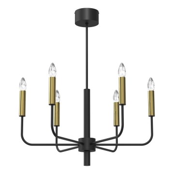Candeeiro suspenso AKASYA 6xE14/15W/230V preto/dourado