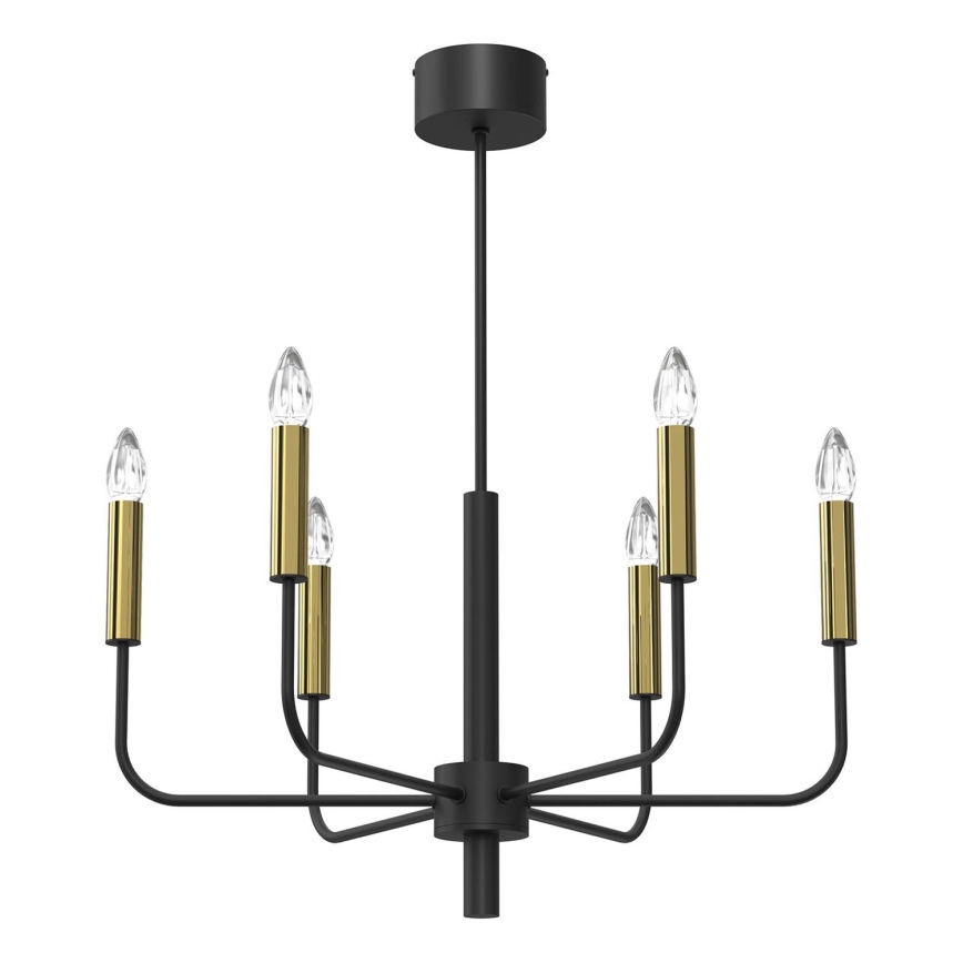 Candeeiro suspenso AKASYA 6xE14/15W/230V preto/dourado