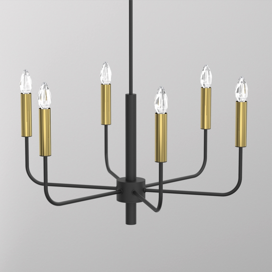 Candeeiro suspenso AKASYA 6xE14/15W/230V preto/dourado