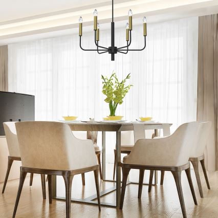 Candeeiro suspenso AKASYA 8xE14/15W/230V preto/dourado