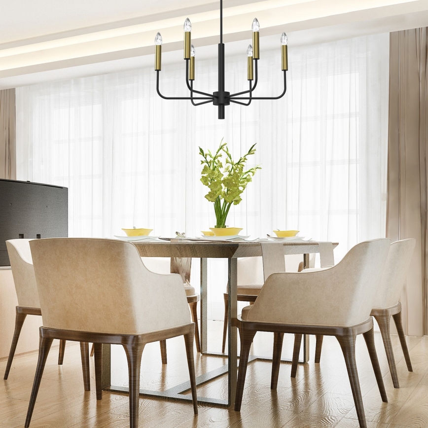 Candeeiro suspenso AKASYA 8xE14/15W/230V preto/dourado