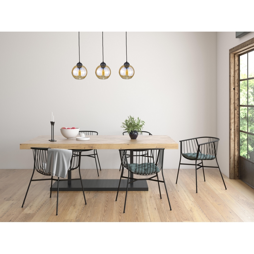 Candeeiro suspenso AMBRE BLACK 3xE27/60W/230V preto/fumado castanho