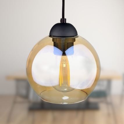 Candeeiro suspenso AMBRE BLACK 3xE27/60W/230V preto/fumado castanho