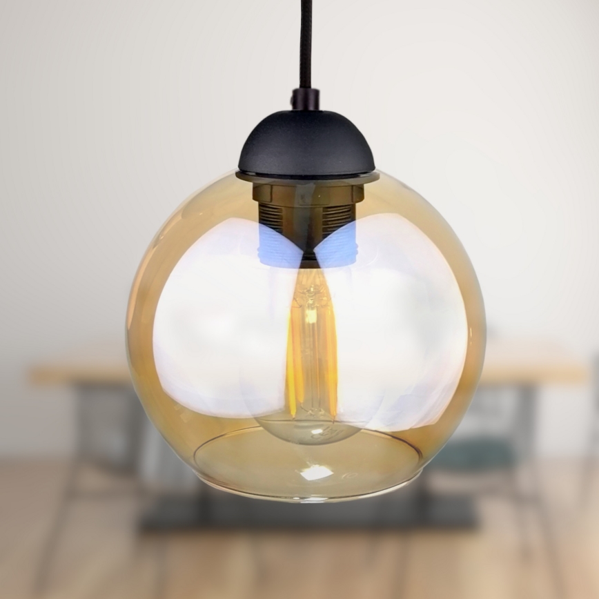 Candeeiro suspenso AMBRE BLACK 3xE27/60W/230V preto/fumado castanho
