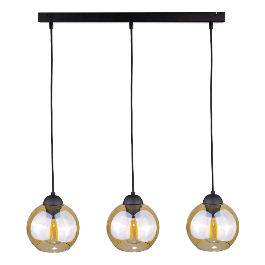 Candeeiro suspenso AMBRE BLACK 3xE27/60W/230V preto/fumado castanho