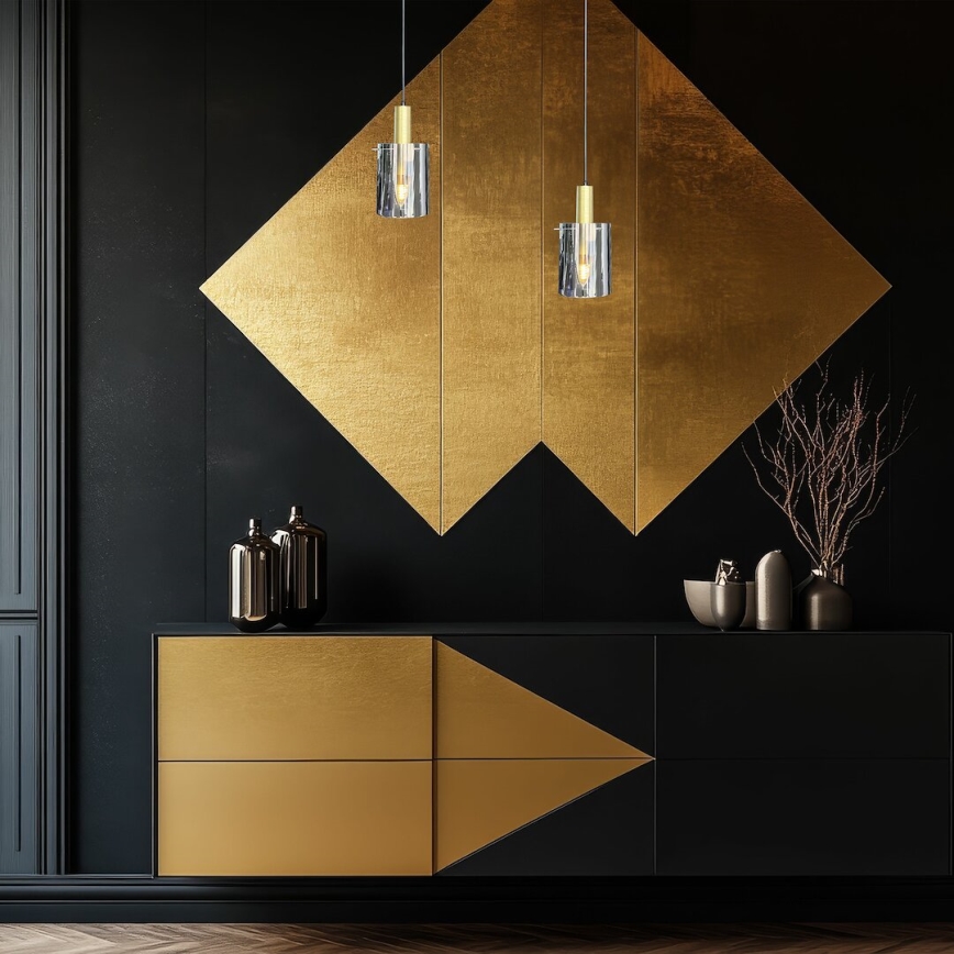 Candeeiro suspenso ARCADIA 1xE27/60W/230V diâmetro 13 cm dourado/fumado