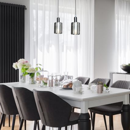 Candeeiro suspenso ARCADIA 1xE27/60W/230V diâmetro 13 cm preto/fumado