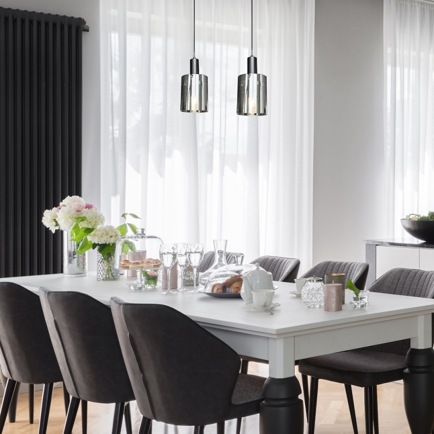 Candeeiro suspenso ARCADIA 1xE27/60W/230V diâmetro 13 cm preto/fumado