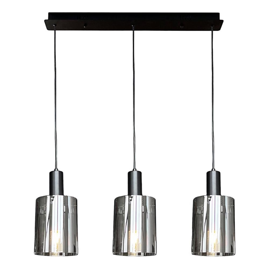Candeeiro suspenso ARCADIA 3xE27/60W/230V preto/fumado