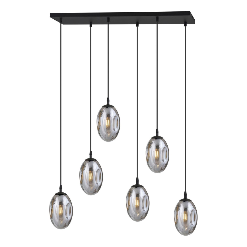 Candeeiro suspenso ASTRAL 6xE14/10W/230V preto/fumado