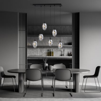Candeeiro suspenso ASTRAL 6xE14/10W/230V preto/fumado