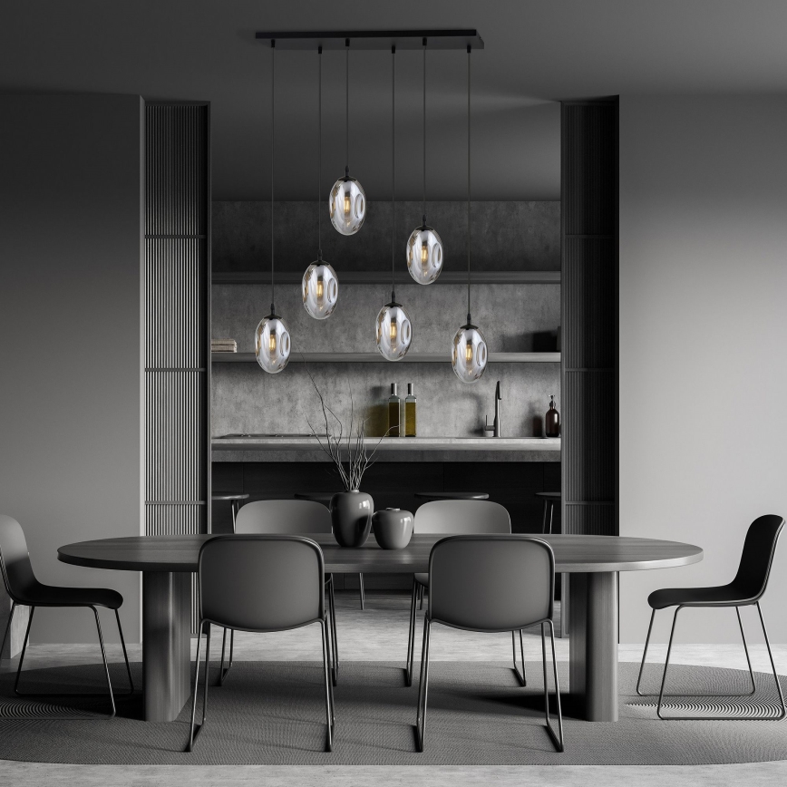 Candeeiro suspenso ASTRAL 6xE14/10W/230V preto/fumado