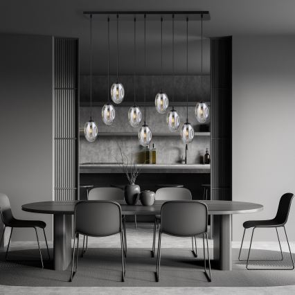 Candeeiro suspenso ASTRAL 9xE14/10W/230V preto/fumado