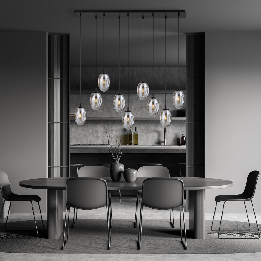 Candeeiro suspenso ASTRAL 9xE14/10W/230V preto/fumado