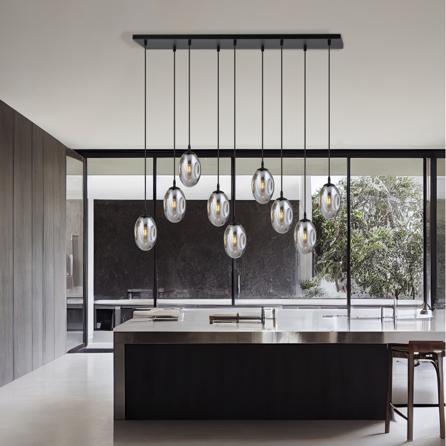 Candeeiro suspenso ASTRAL 9xE14/10W/230V preto/fumado