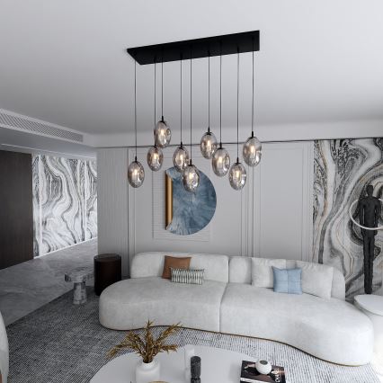 Candeeiro suspenso ASTRAL 9xE14/10W/230V preto/fumado
