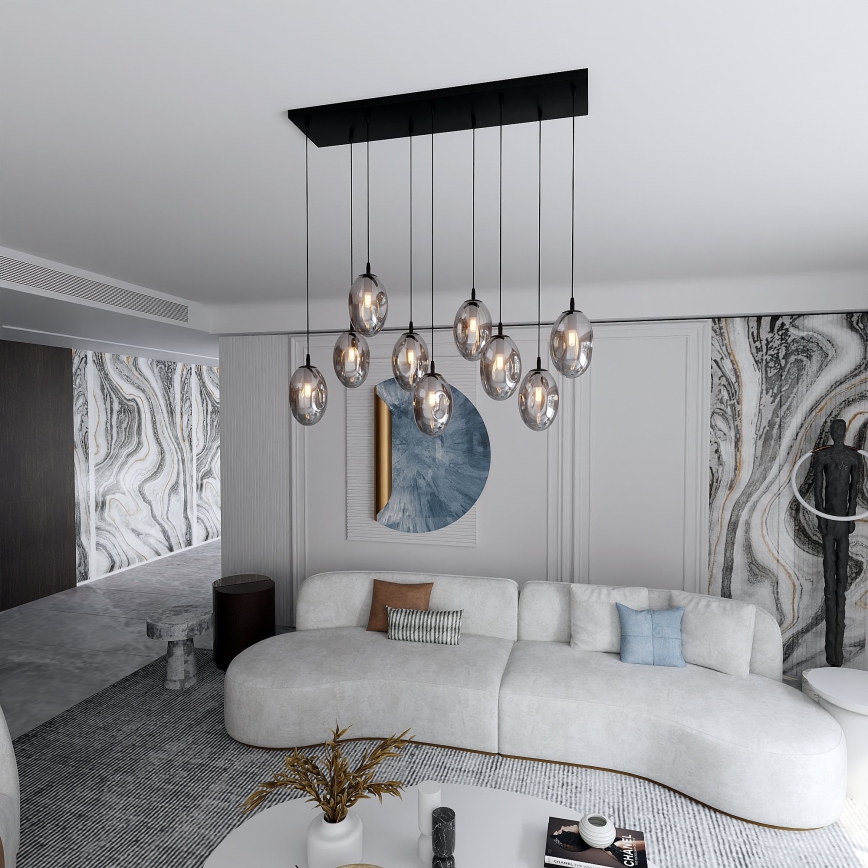Candeeiro suspenso ASTRAL 9xE14/10W/230V preto/fumado