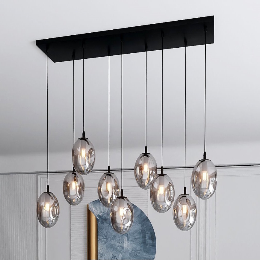 Candeeiro suspenso ASTRAL 9xE14/10W/230V preto/fumado