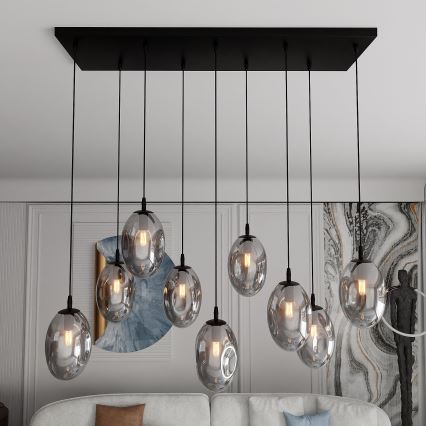 Candeeiro suspenso ASTRAL 9xE14/10W/230V preto/fumado
