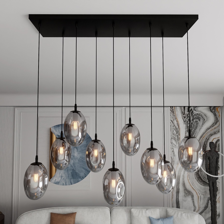 Candeeiro suspenso ASTRAL 9xE14/10W/230V preto/fumado