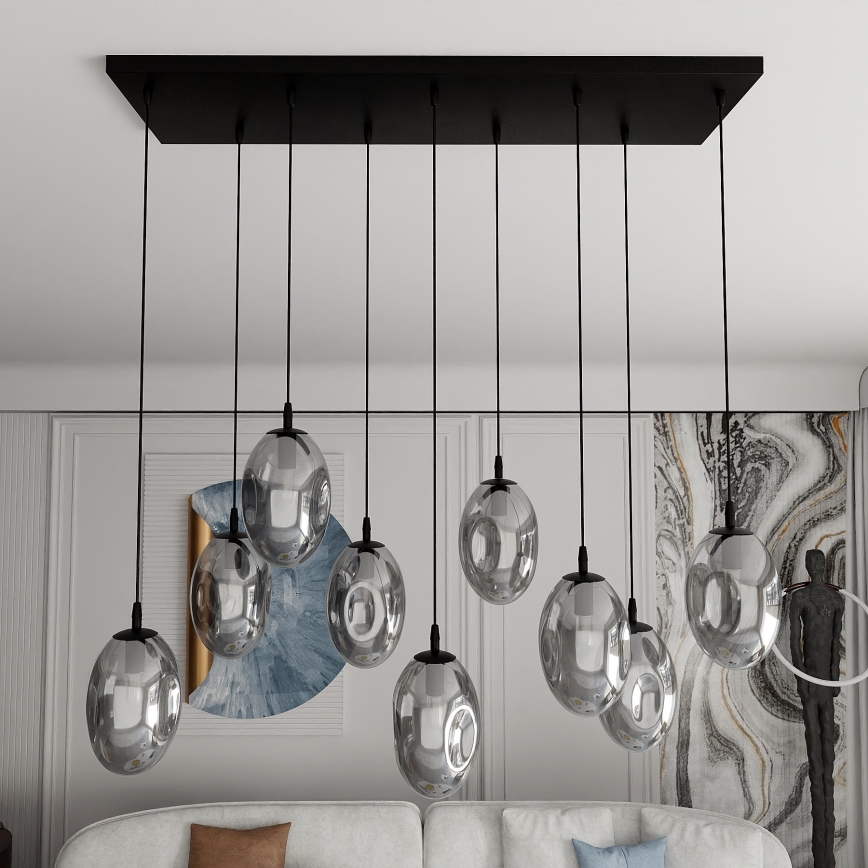 Candeeiro suspenso ASTRAL 9xE14/10W/230V preto/fumado