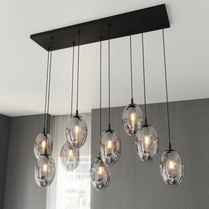 Candeeiro suspenso ASTRAL 9xE14/10W/230V preto/fumado