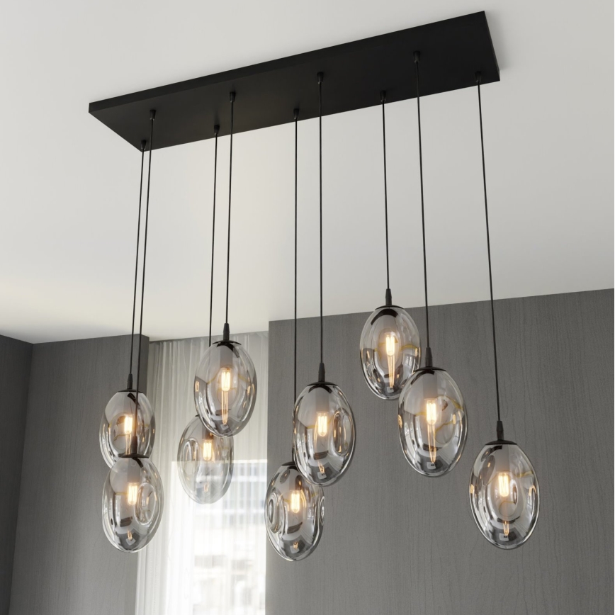 Candeeiro suspenso ASTRAL 9xE14/10W/230V preto/fumado