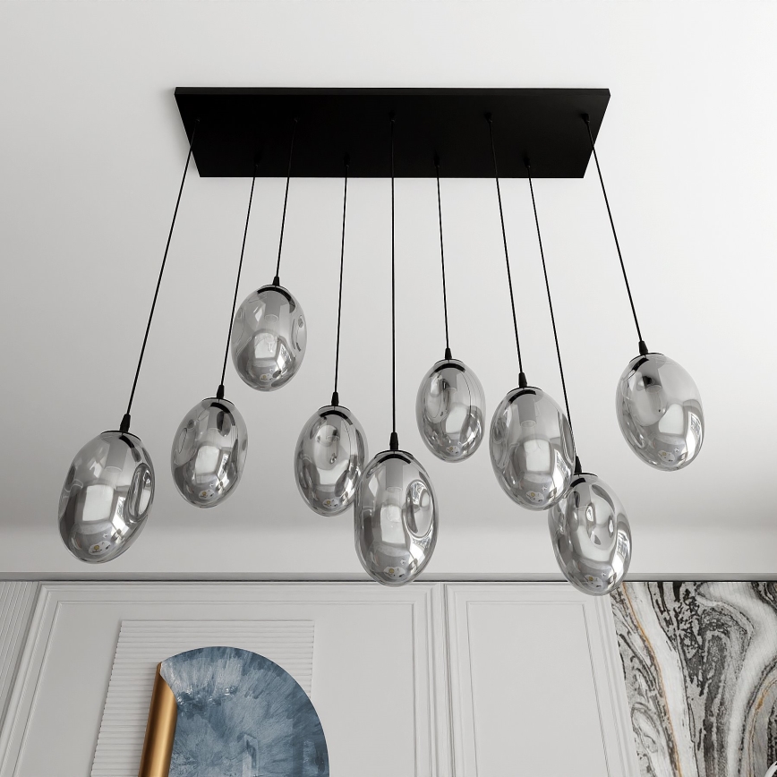 Candeeiro suspenso ASTRAL 9xE14/10W/230V preto/fumado