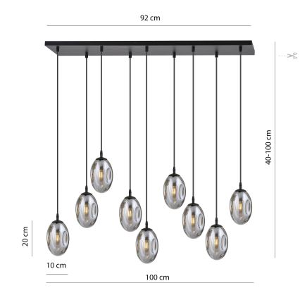 Candeeiro suspenso ASTRAL 9xE14/10W/230V preto/fumado