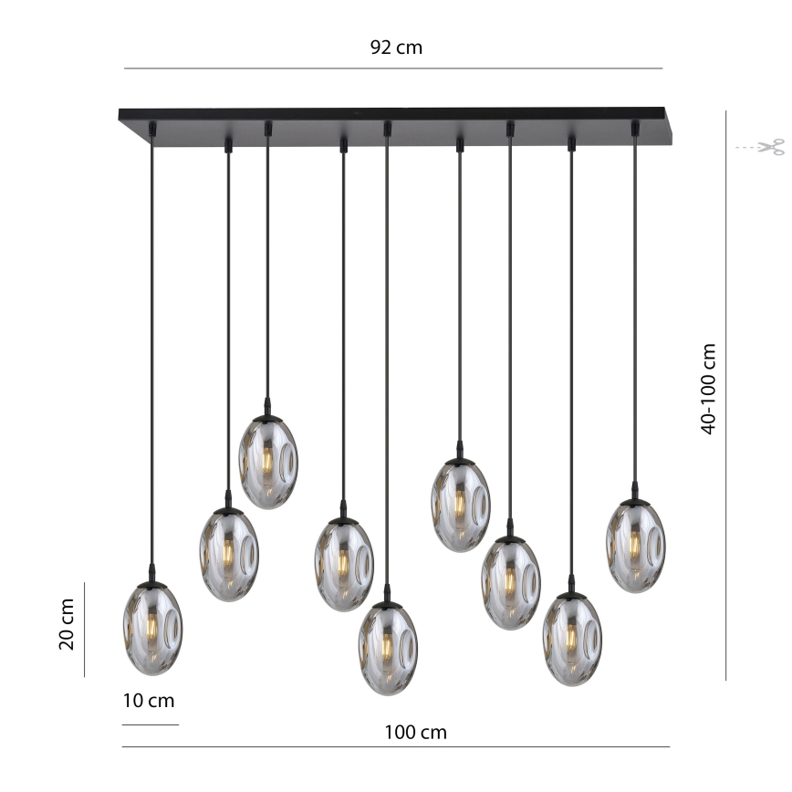 Candeeiro suspenso ASTRAL 9xE14/10W/230V preto/fumado