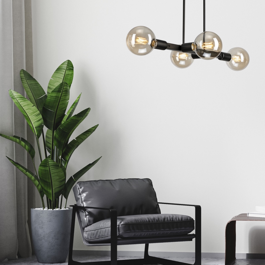 Candeeiro suspenso ASTRID 4xE27/60W/230V preto