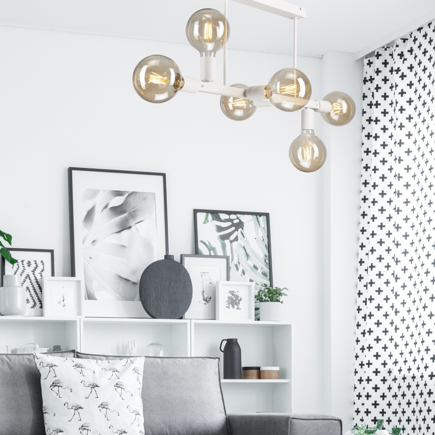 Candeeiro suspenso ASTRID 6xE27/60W/230V branco
