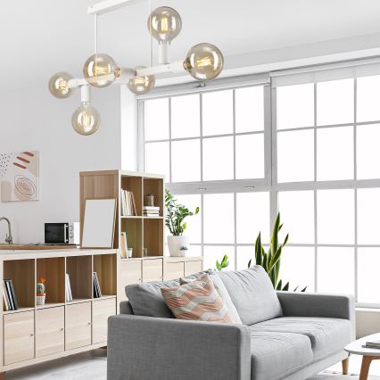 Candeeiro suspenso ASTRID 6xE27/60W/230V branco
