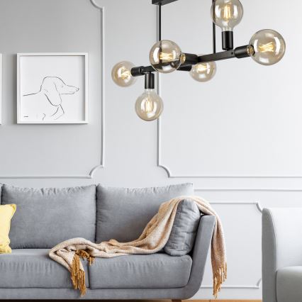 Candeeiro suspenso ASTRID 6xE27/60W/230V preto