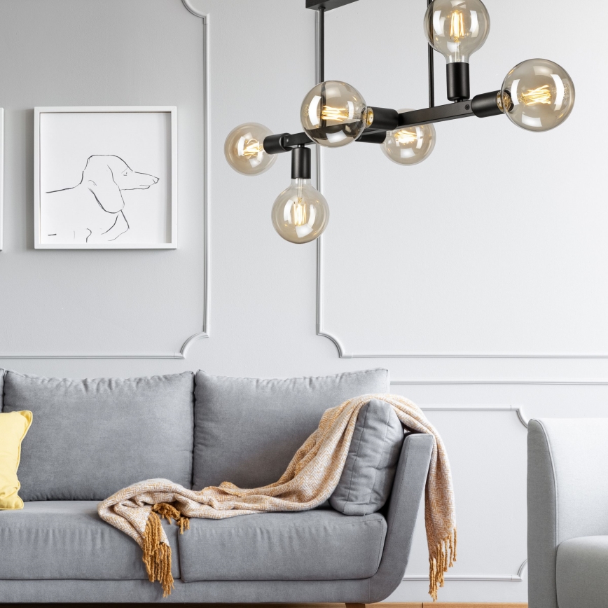 Candeeiro suspenso ASTRID 6xE27/60W/230V preto