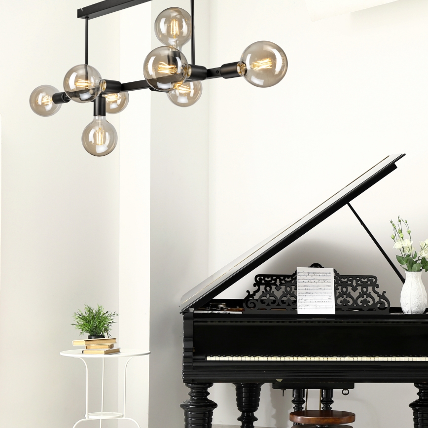 Candeeiro suspenso ASTRID 8xE27/60W/230V preto