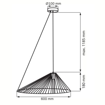 Candeeiro suspenso AURORA 1xE27/20W/230V diâmetro 60 cm preto