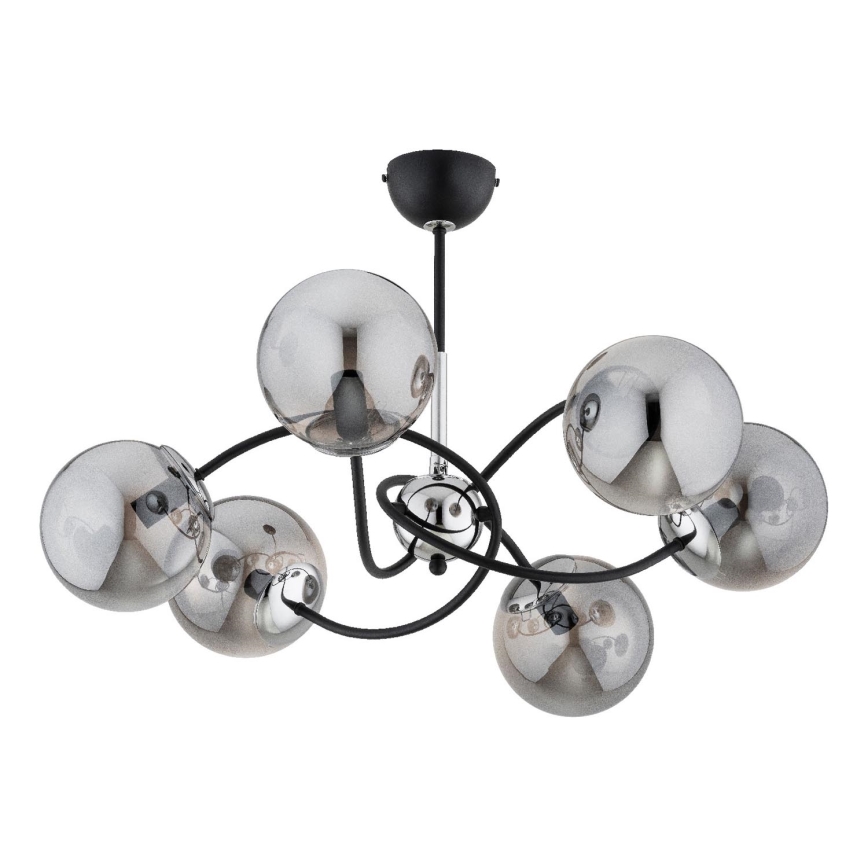 Candeeiro suspenso AURORA 6xE14/10W/230V preto/cromado brilhante