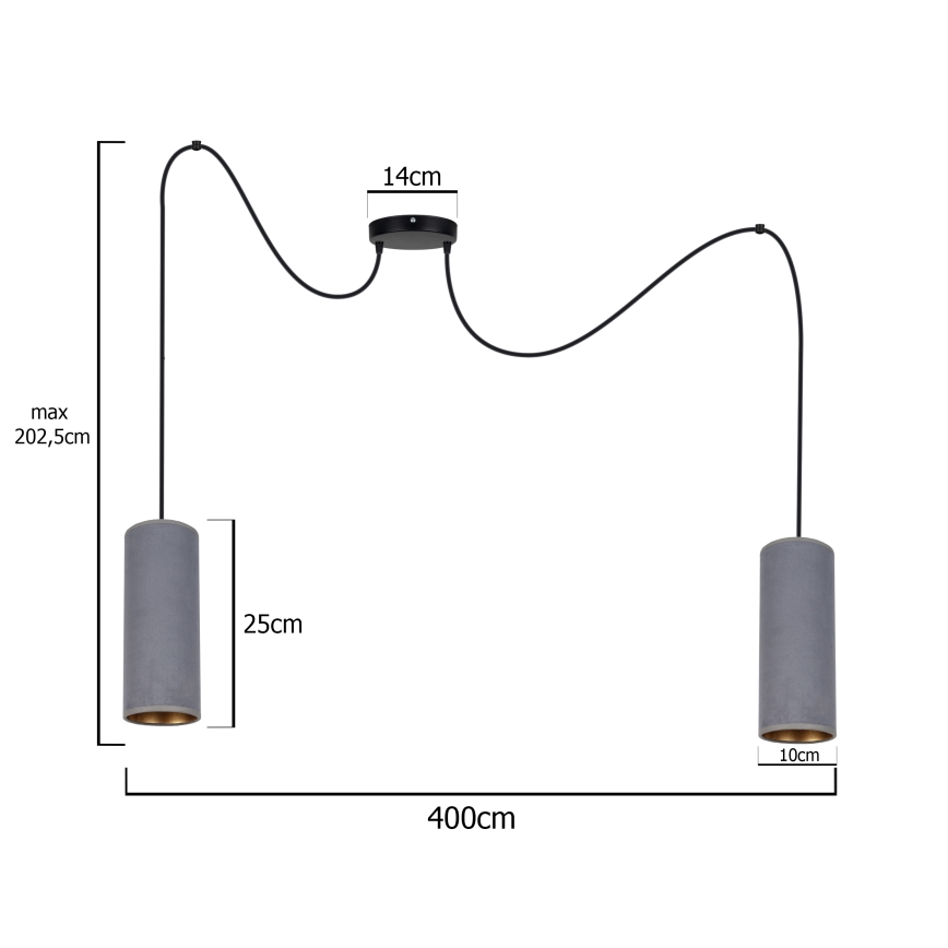 Candeeiro suspenso AVALO 2xE27/60W/230V aranha cinzento