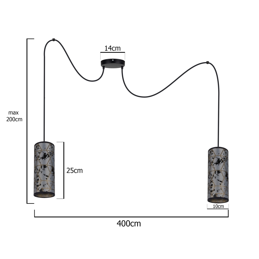 Candeeiro suspenso AVALO 2xE27/60W/230V aranha cinzento/preto
