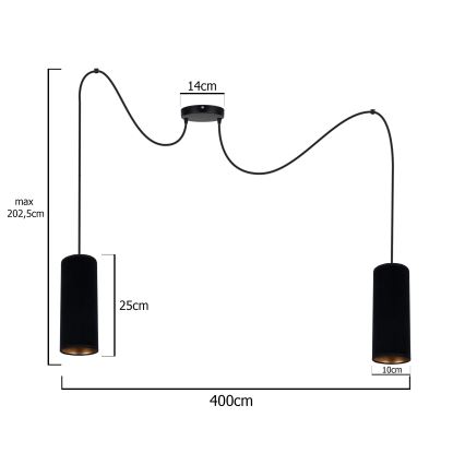 Candeeiro suspenso AVALO 2xE27/60W/230V aranha preto