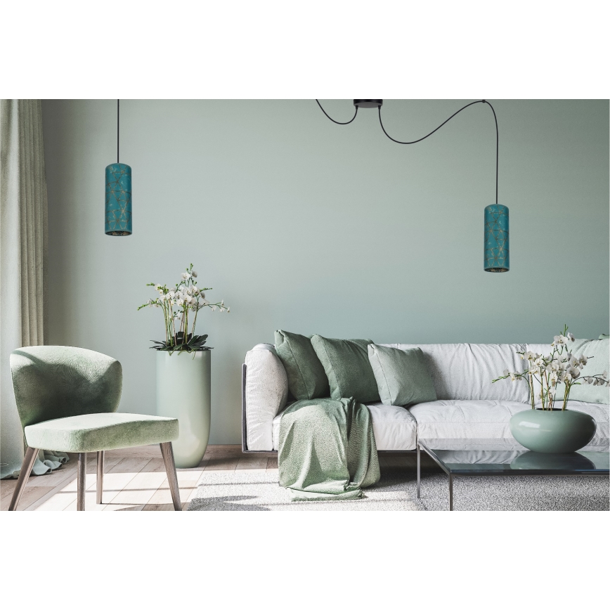 Candeeiro suspenso AVALO 2xE27/60W/230V aranha turquesa/dourado