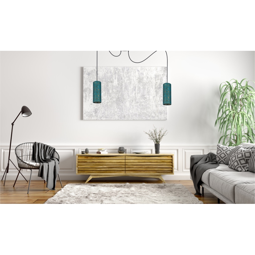 Candeeiro suspenso AVALO 2xE27/60W/230V aranha turquesa/dourado