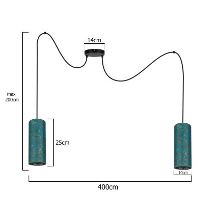 Candeeiro suspenso AVALO 2xE27/60W/230V aranha turquesa/dourado