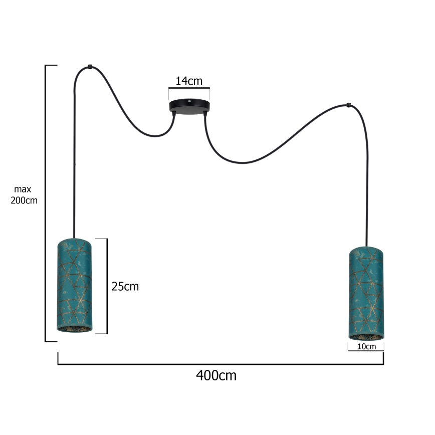 Candeeiro suspenso AVALO 2xE27/60W/230V aranha turquesa/dourado