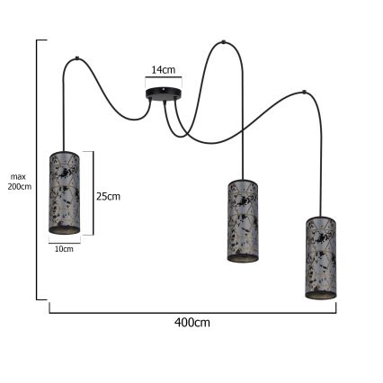 Candeeiro suspenso AVALO 3xE27/60W/230V aranha cinzento/preto