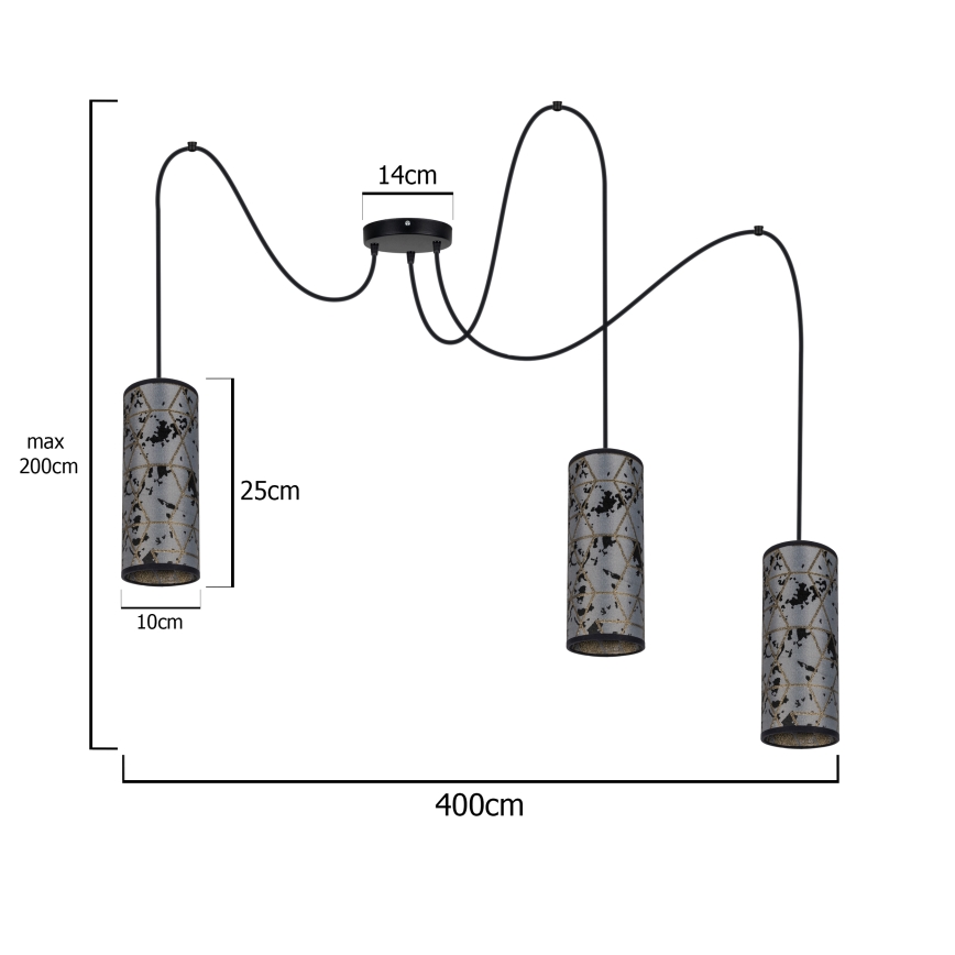 Candeeiro suspenso AVALO 3xE27/60W/230V aranha cinzento/preto