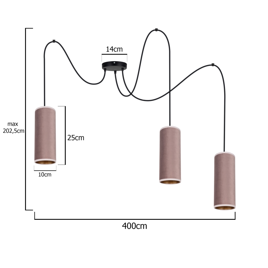 Candeeiro suspenso AVALO 3xE27/60W/230V aranha rosa/cobre