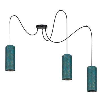 Candeeiro suspenso AVALO 3xE27/60W/230V aranha turquesa/dourado